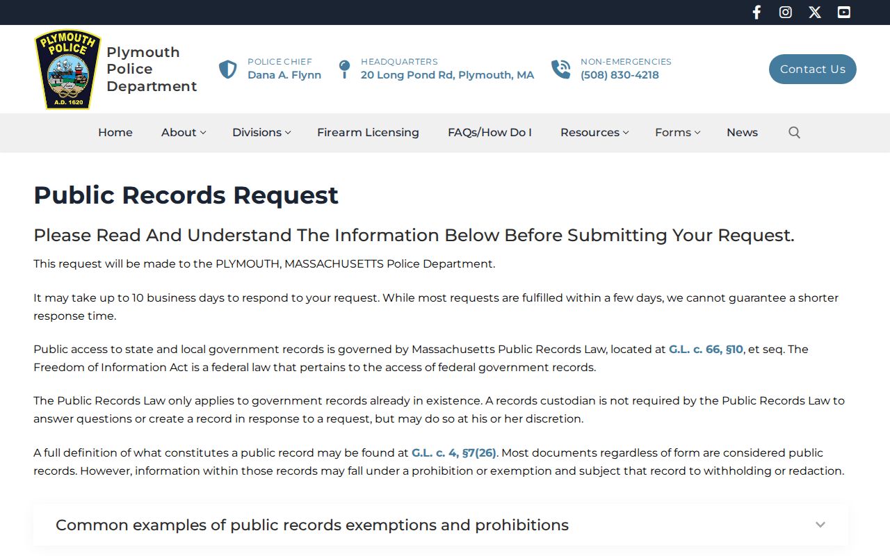 Plymouth Police busted mugshots and arrest records request form