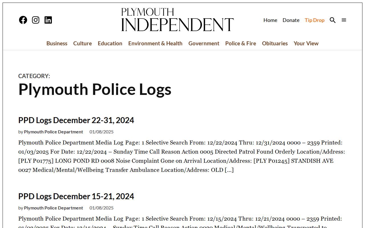 Plymouth County crime news and police log archive at Plymouth Independent